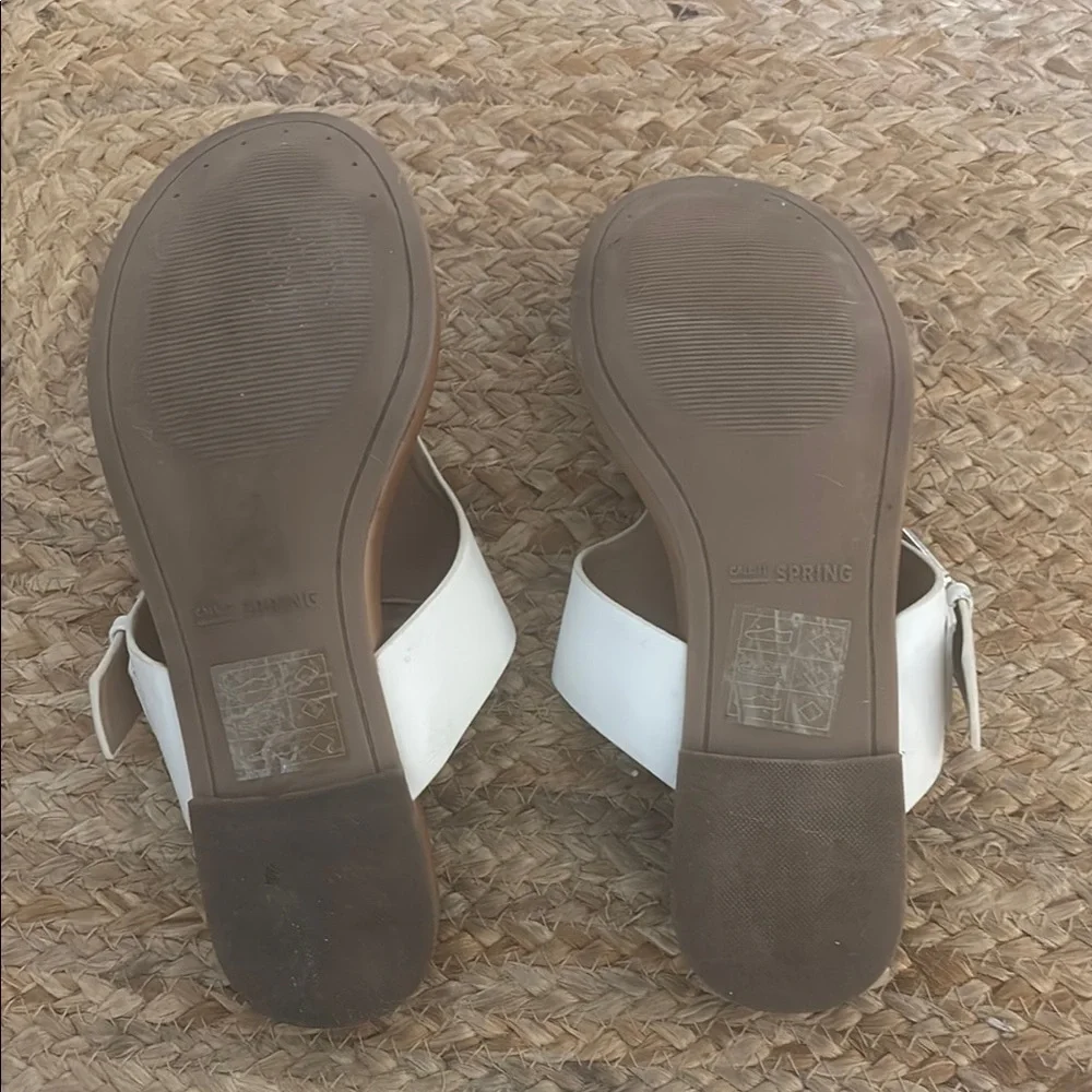 White Vegan Thong Sandals with Buckle